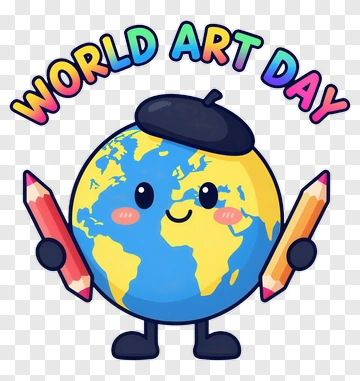 Cartoon Earth Character Celebrating World Art Day PNG