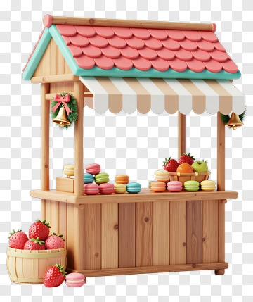Colorful Candy Stall With Macarons And Strawberries PNG