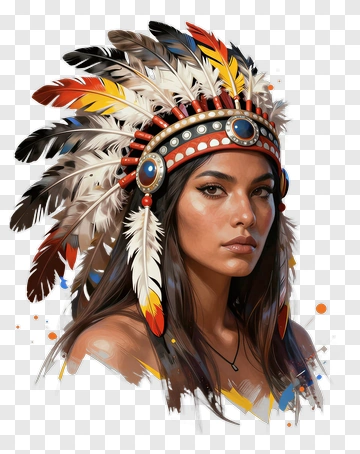 Woman Wearing A Feathered Headdress PNG