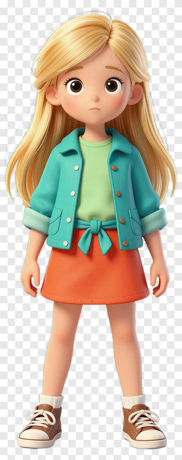 3D Cartoon Girl In Colorful Outfit PNG
