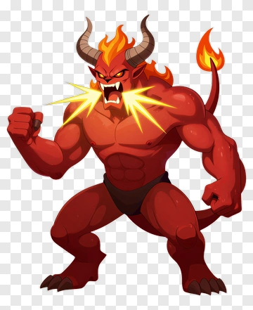 Cartoon Demon Character With Flames PNG