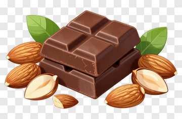 Chocolate Bar With Almonds And Leaves PNG