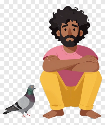 Cartoon Man Sitting With A Pigeon PNG