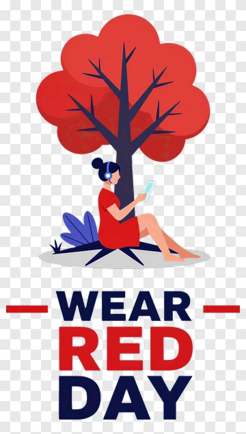 Woman Sitting Under A Tree On Wear Red Day PNG