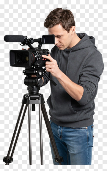 Cameraman Operating A Video Camera On A Tripod PNG