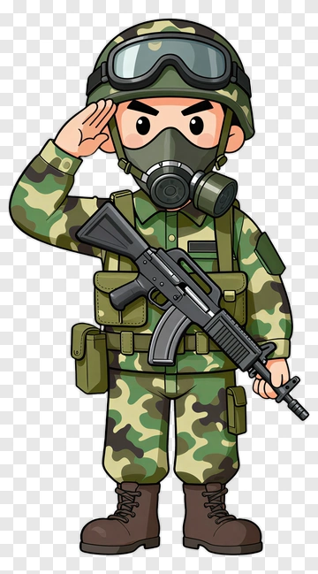 Cartoon Soldier Saluting With A Gun PNG
