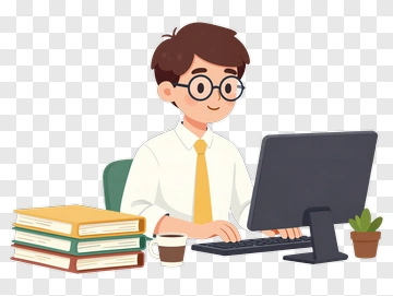 Cartoon Student Working On A Computer PNG