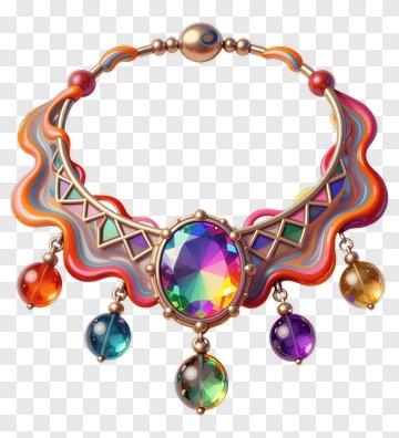 Colorful Beaded Necklace With Gemstone Pendant PNG