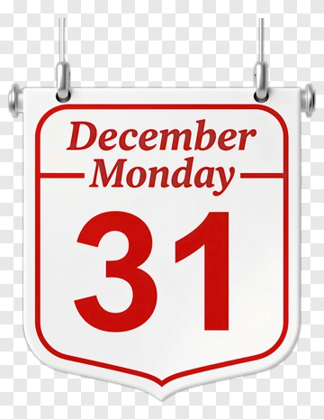 December Monday Calendar Page PNG