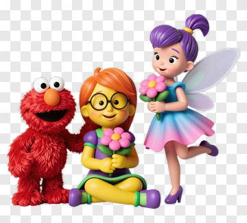Cartoon Friends Holding Flowers PNG
