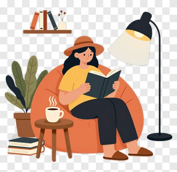 Woman Reading A Book In A Cozy Setting PNG