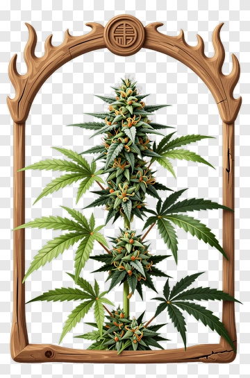 Cannabis Plant In Decorative Frame PNG