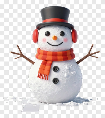 3D Snowman With Scarf And Hat PNG