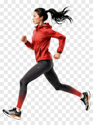 Woman Running In A Red Jacket PNG