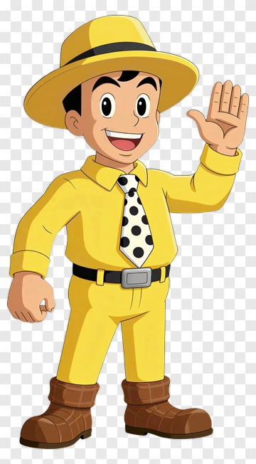 Cartoon Character In Yellow Outfit With Polka Dot Tie PNG