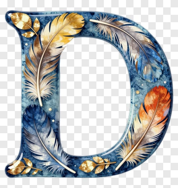 Decorative Letter D With Feathers PNG