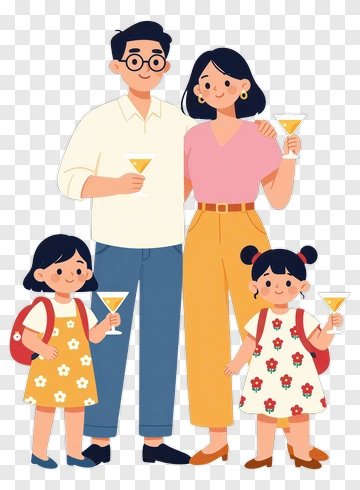 Happy Family Celebrating With Drinks PNG