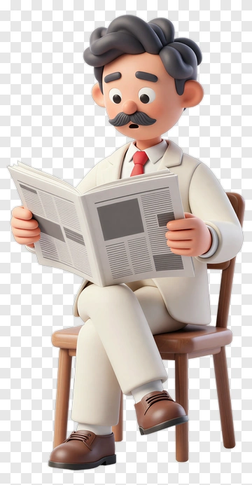 3D Man Sitting And Reading A Newspaper PNG