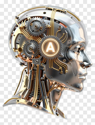 3D Robot Head With Gears And Circuitry PNG
