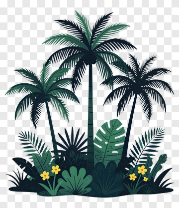 Tropical Palm Trees And Lush Greenery PNG