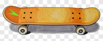 Skateboard With Orange Deck And Green Arrow PNG