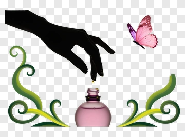 Silhouette Hand Reaching For A Perfume Bottle With Butterfly PNG
