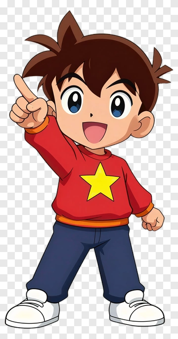Cartoon Boy Pointing With A Star On His Shirt PNG
