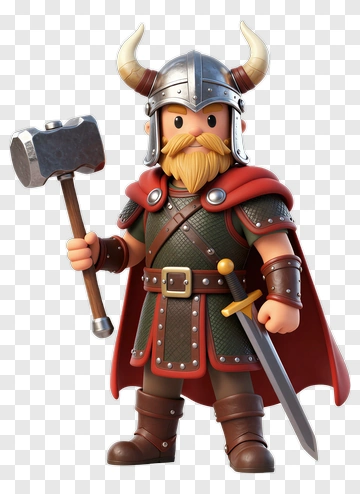 3D Viking Warrior Holding A Hammer PNG