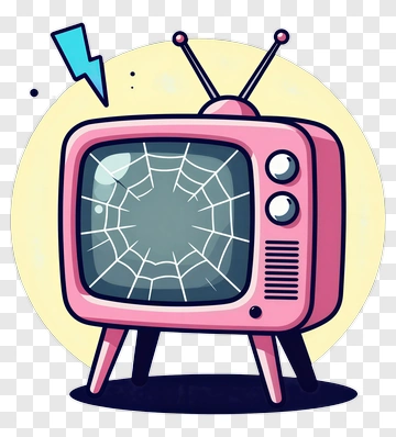 Cartoon Vintage Television With Spider Web PNG