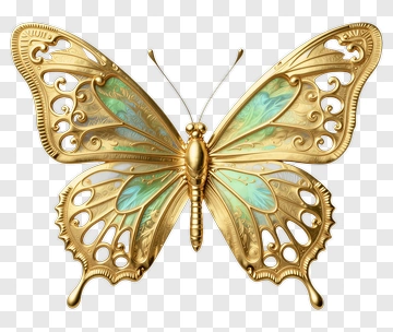 Golden Butterfly With Blue Accents PNG