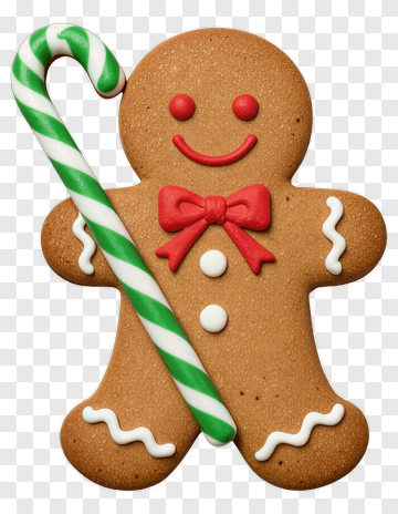 Gingerbread Man Holding A Candy Cane PNG