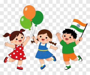 Happy Children Holding Balloons And An Indian Flag PNG