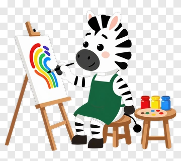 Cartoon Zebra Painting A Rainbow PNG