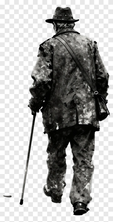 Walking Man In A Hat With A Cane PNG