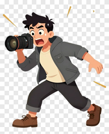 Cartoon Photographer Running With A Camera PNG