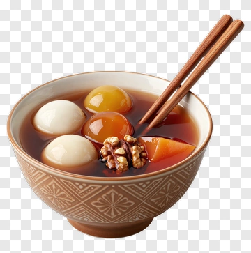 Bowl Of Sweet Soup With Dumplings And Nuts PNG