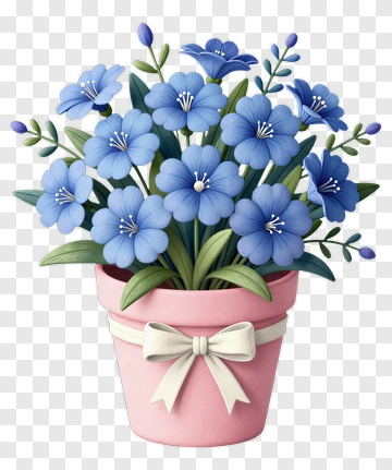 Colorful Flower Pot With Blue Flowers PNG