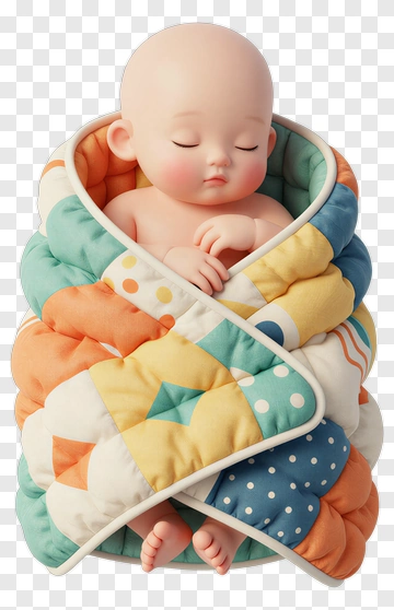 Sleeping Baby Wrapped In A Colorful Quilt PNG