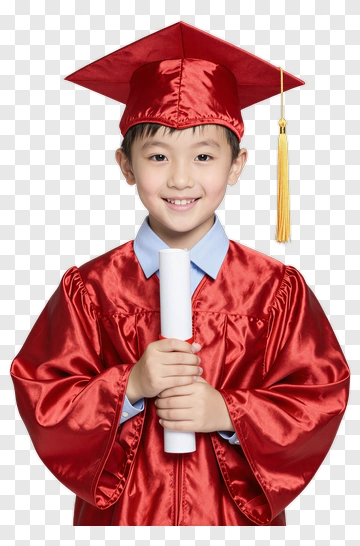 Smiling Boy In Red Graduation Robe Holding Diploma PNG