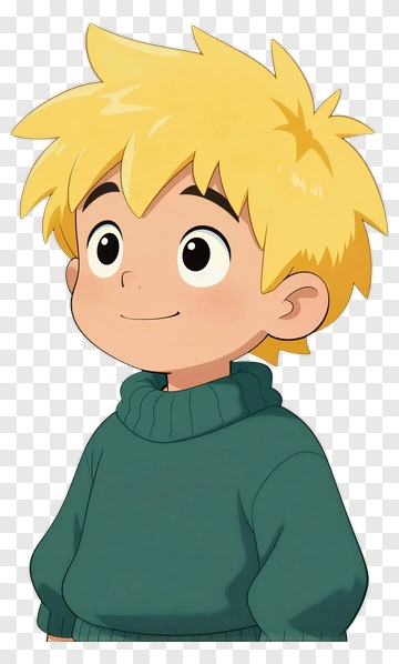 Cartoon Boy With Blonde Hair Wearing A Green Sweater PNG