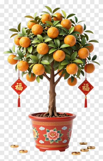 Decorative Orange Tree In A Pot PNG