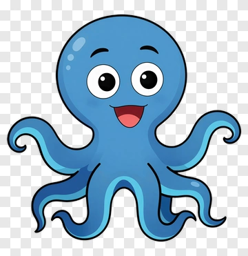 Cartoon Blue Octopus With A Happy Face PNG