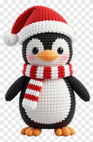 Felt Penguin Wearing A Santa Hat And Scarf PNG