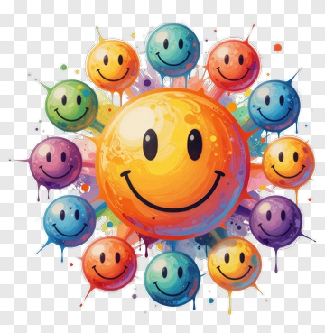 Colorful Smiley Face With Happy Emojis PNG