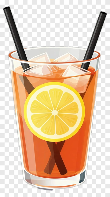 Iced Tea With Lemon Slice And Straws PNG
