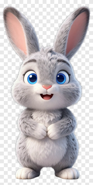 Cute Cartoon Rabbit With Big Blue Eyes PNG