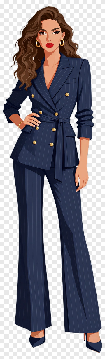 Stylish Woman In A Pinstripe Suit PNG
