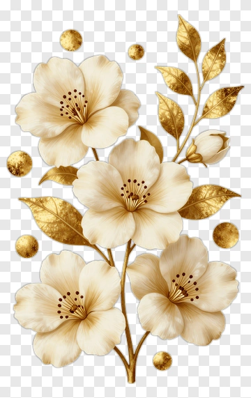 Gold Floral Arrangement With White Flowers PNG