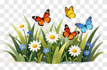 Colorful Butterflies In A Flower Garden PNG
