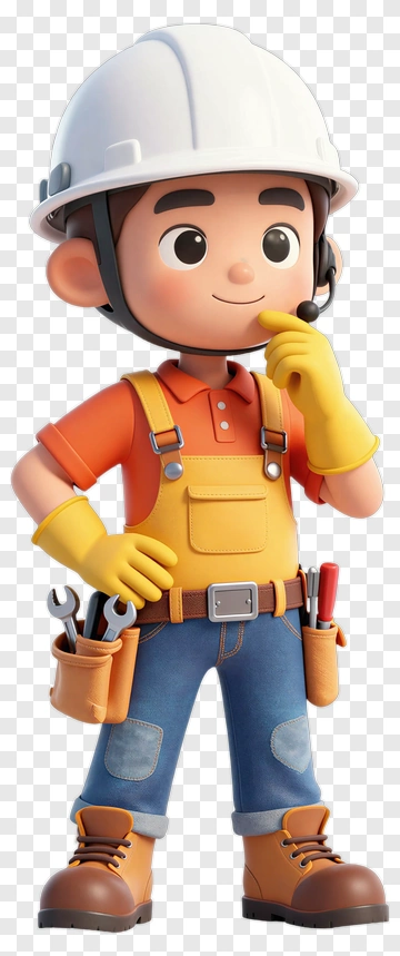 3D Construction Worker Thinking PNG